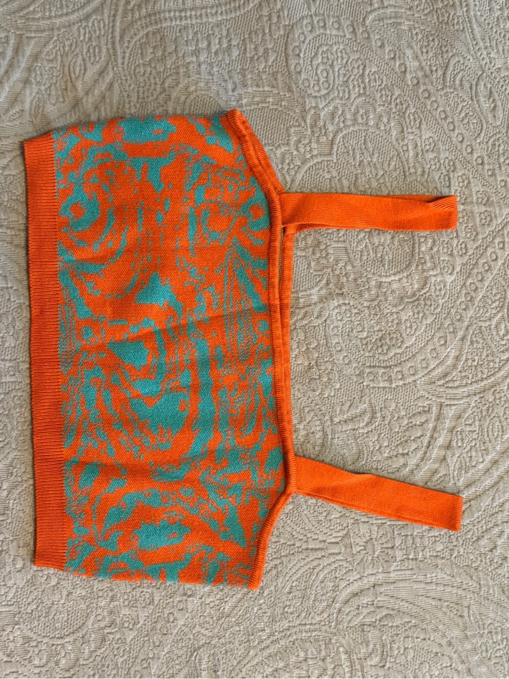Cider Orange & Teal Patterned Knit Crop Top tank size large